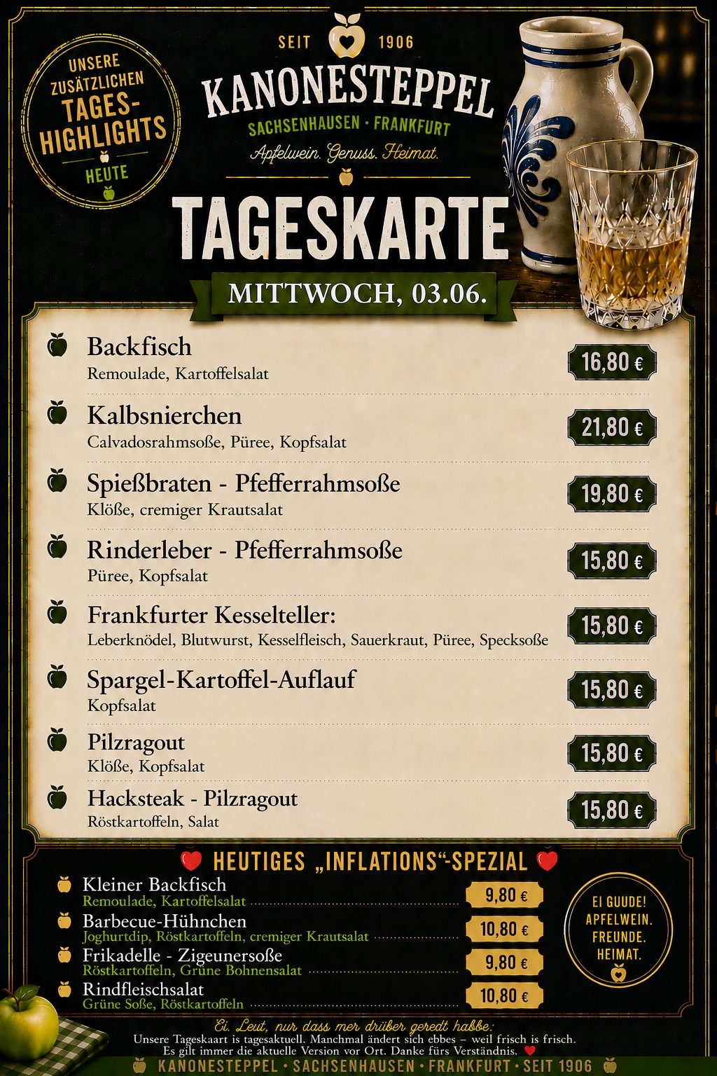 Tageskarte Kanonesteppel